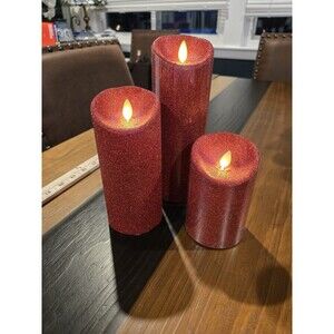 S/3 Luminara Flameless Candles Realistic Flame Ruby Red Glitter 5 Hr Timer